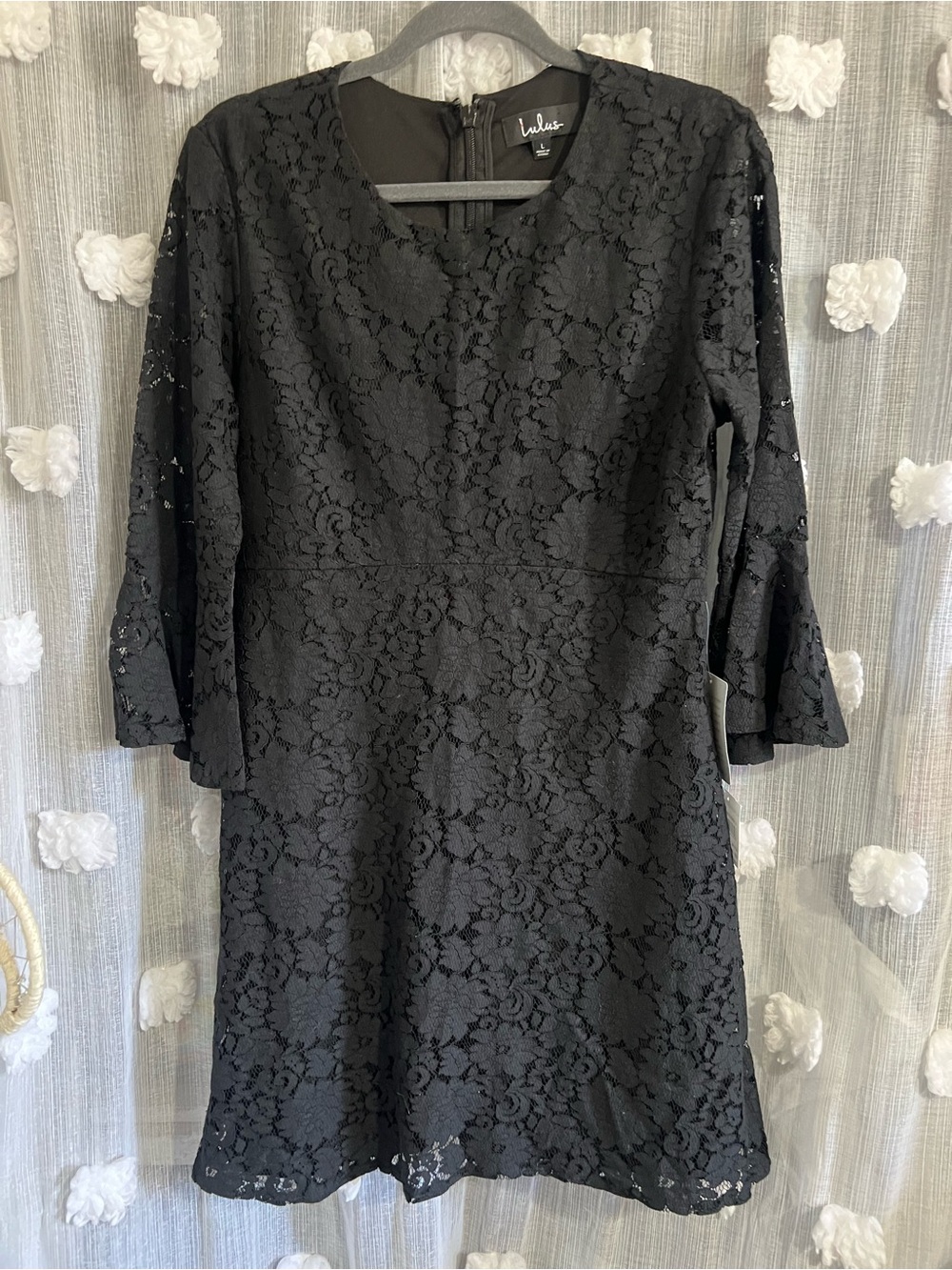 Lulu's Black Lace Fit & Flare Dress with bell sleeves